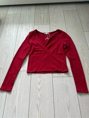 Antistar NWT large red V-neck wrap long sleeve top crop cotton casual classic